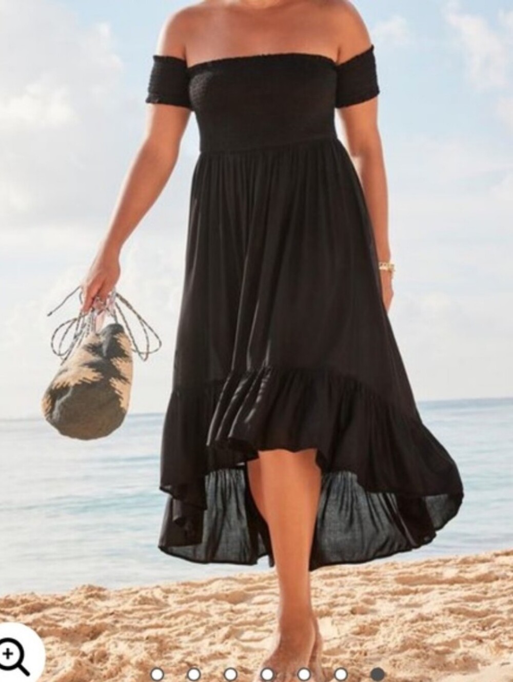 Swimsuits For All Smocked Off Shoulder High Low Cover Up Dress Black Size 10/12